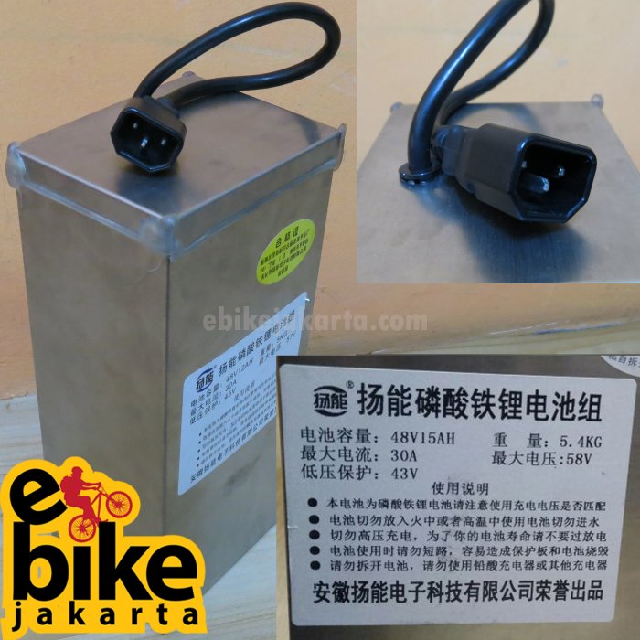 Baterai Mesin Sepeda Listrik ebike Kits LifePo4 48V 15Ah dengan Case dan Charger (P4815)